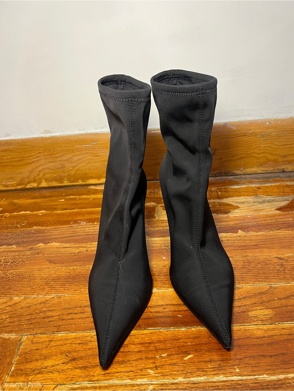 Black Stretch Pointed-Toe Sock Boots - Women's
